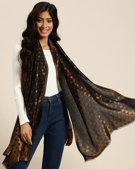 Geometric Pattern Stole with Fringed Hemline Price in India