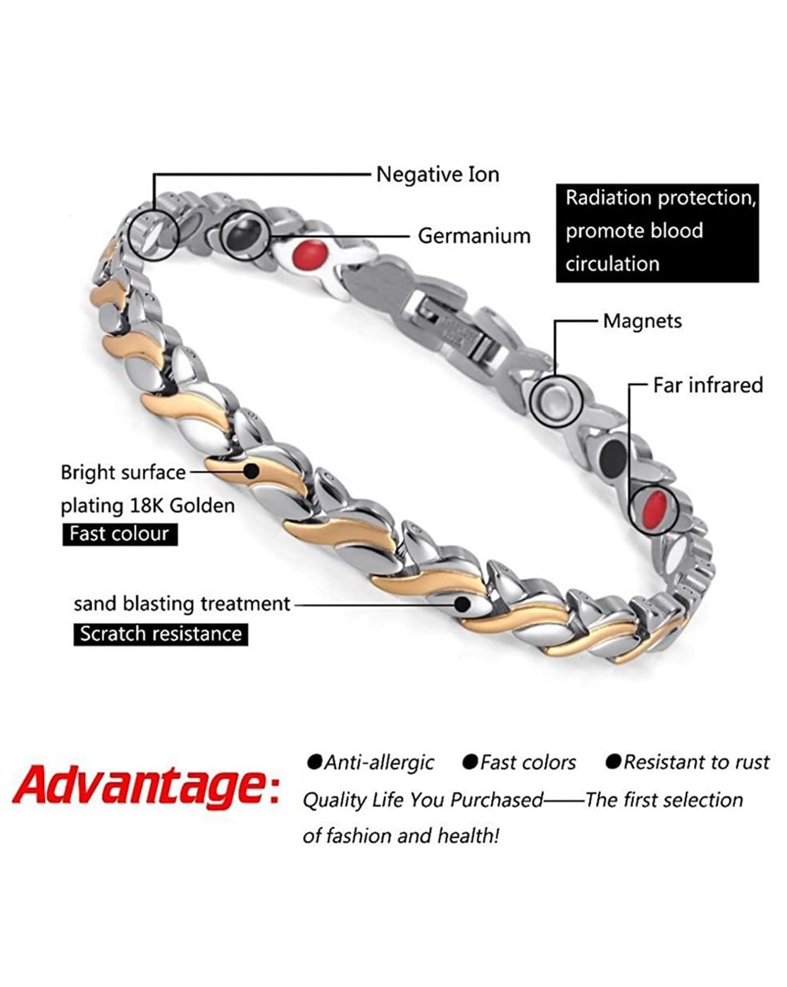 Men Magnetic Health Bracelet Bio Magnetic Anti-fatigue Bracelet Steel  Jewelry Z3P2 - Walmart.com