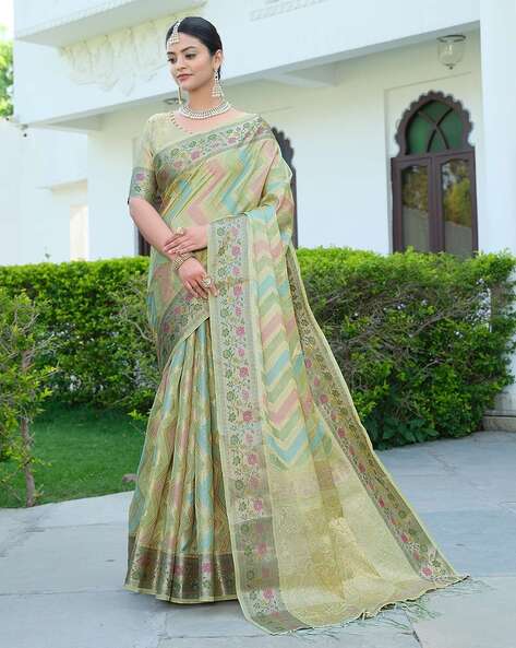 Buy Pista Green Colour Simar Silk Embroideried Saree With Lace Online - Get  33% Off