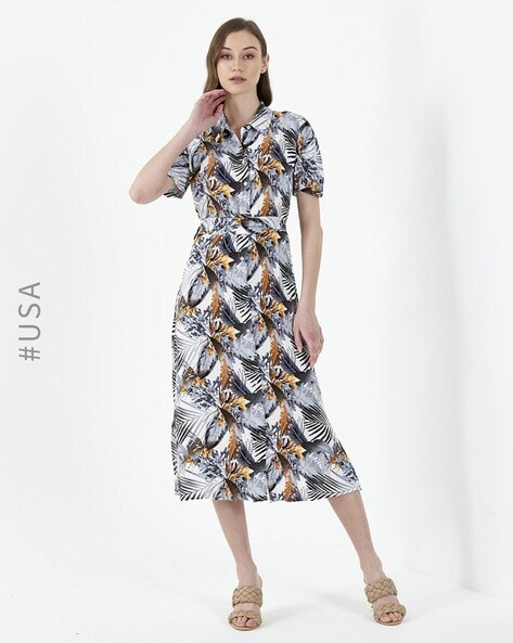 Warehouse jungle store print shirt dress