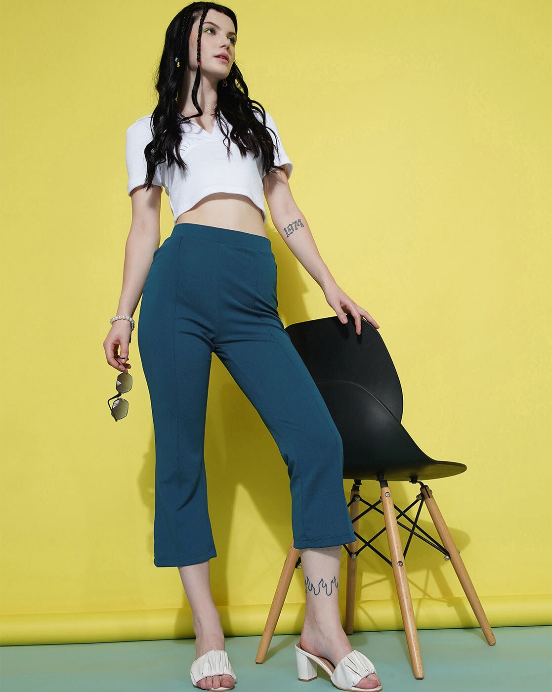 Buy Teal Trousers & Pants for Women by SELVIA Online