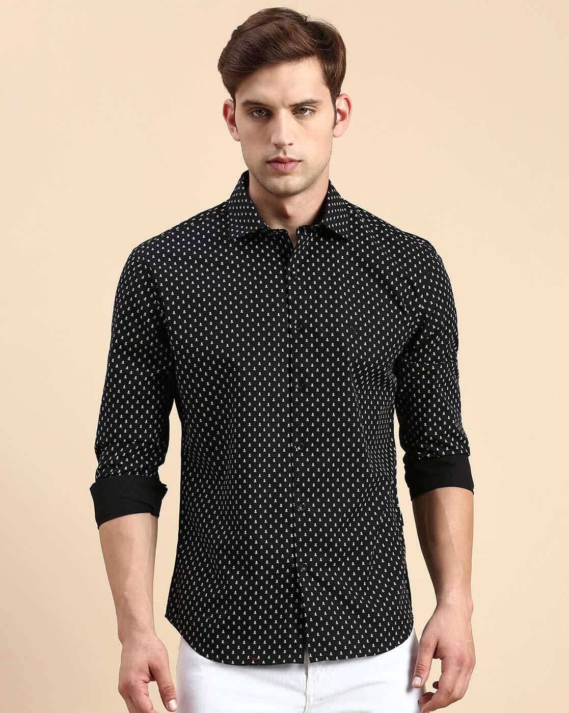 POLKA DOT SHIRT ECRU / BLACK - 7969/228 Collared shirt with long