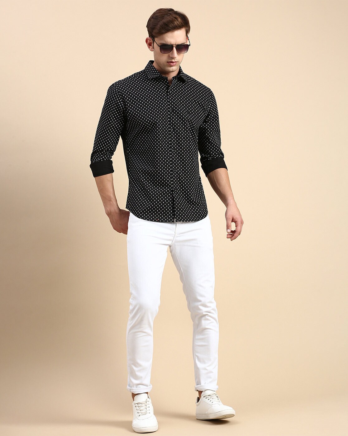 POLKA DOT SHIRT ECRU / BLACK - 7969/228 Collared shirt with long