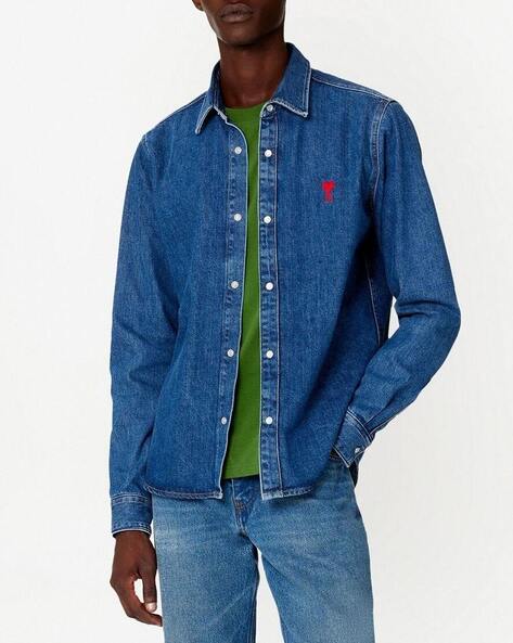 Ami De Coeur Denim Regular Fit Shirt With Logo Print