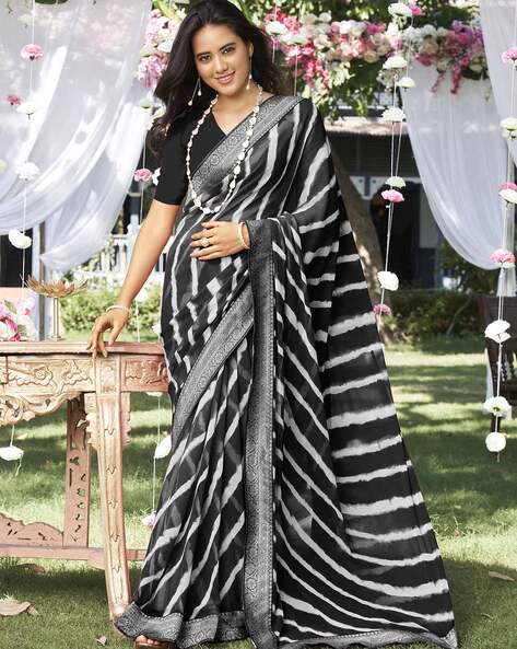 Chiffon Black Women Striped Saree, Party Wear at Rs 295 in Surat | ID:  2851976520888