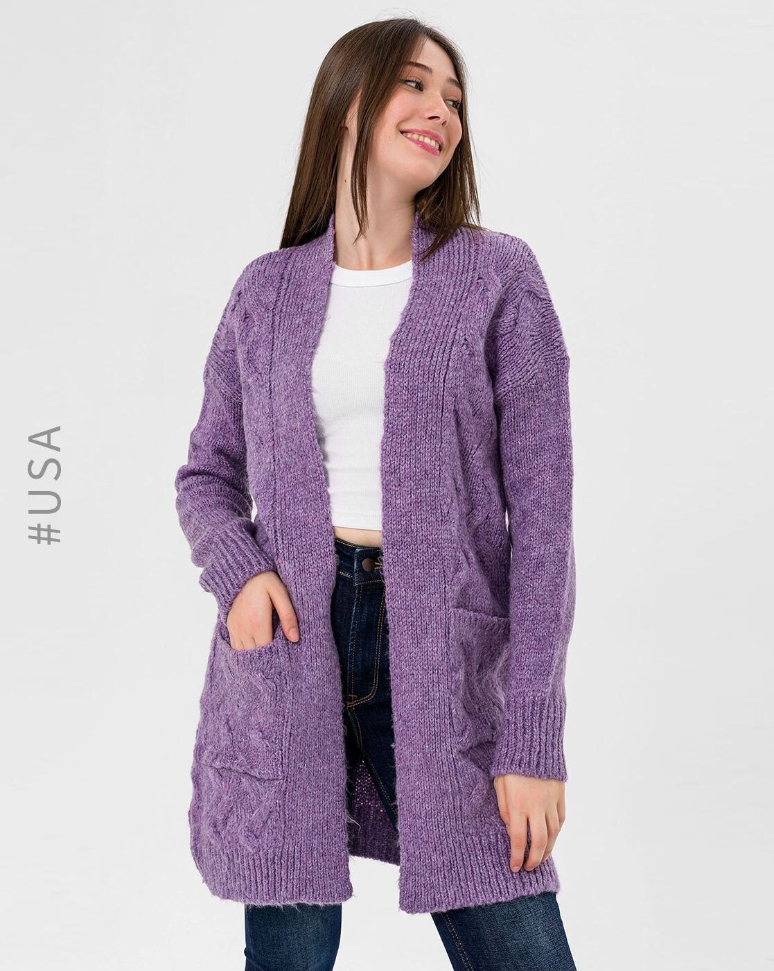 Purple open clearance front cardigan