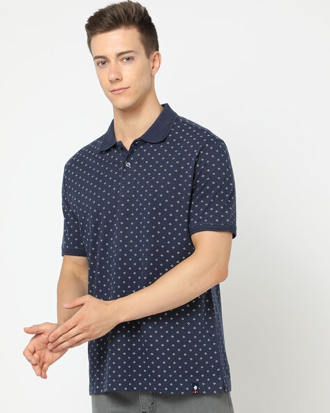 Regular Fit Micro Print Cotton Polo T-Shirt