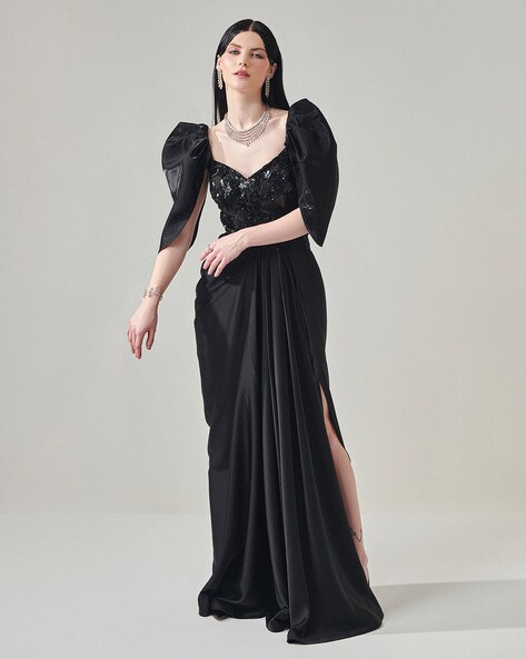 Black Color Satin Silk Gown With Dupatta at Rs.1199/Piece in surat offer by  Royal Export