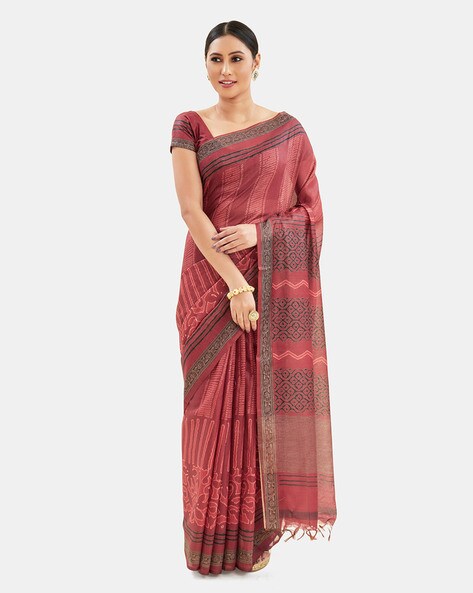 Buy Kalyan Silks Women's Multicolour Geometric Print Tussar Silk Blend Saree  at Amazon.in