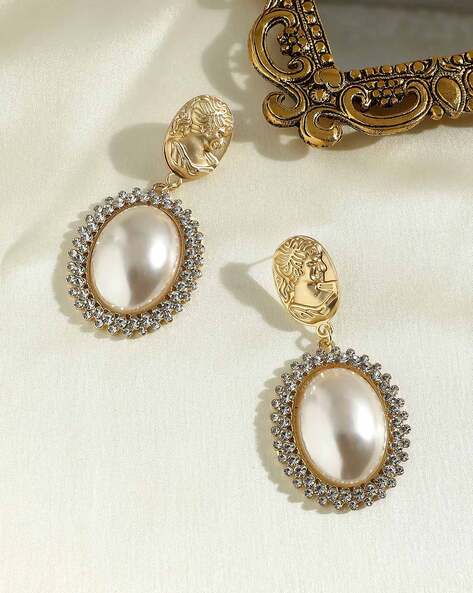 CHRISTIAN DIOR Vintage Couture Pearl Gold Large Clip-On Earrings C.1980s