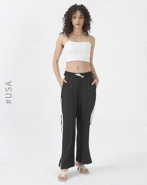 Buy 109 F Black & White Regular Fit Flat Front Trousers for Women's Online  @ Tata CLiQ