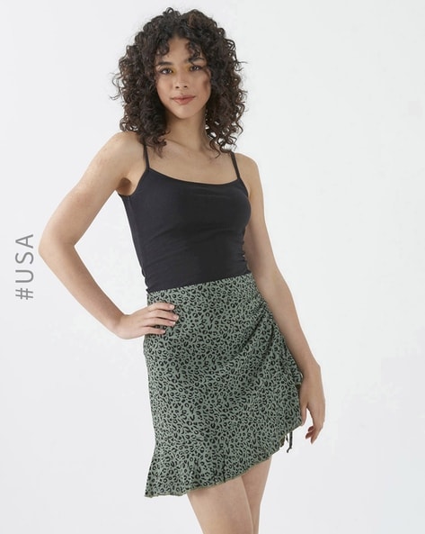 Green animal print mini cheap skirt