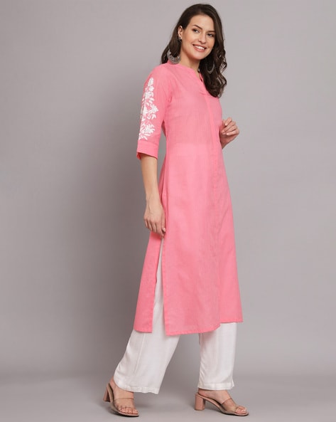 PRITI Baby Pink Cotton Linen Kurti Pant Set at Rs.470/Piece in surat offer  by Golaviya House