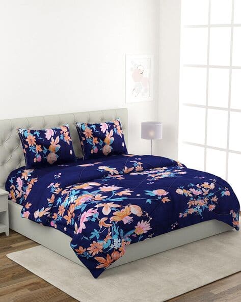 Floral Print King Size Bedsheet Comforter Set with Pillow Covers