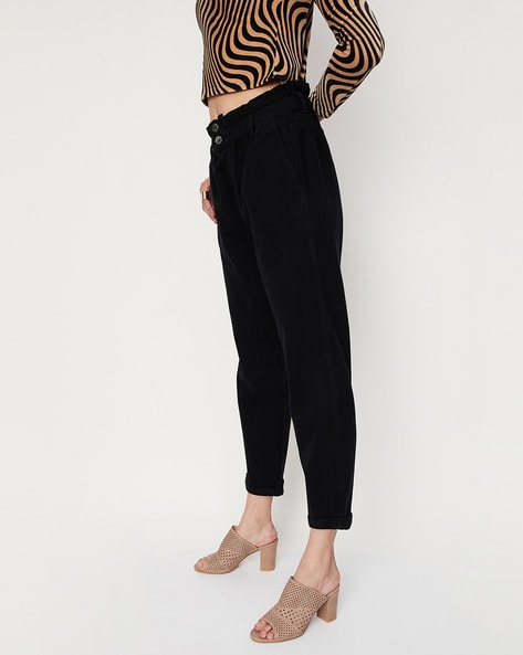 Ruffle Side Pockets Wine Trousers - Just $7