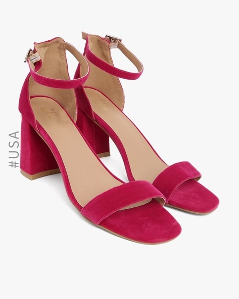 Pink chunky heel sandals best sale