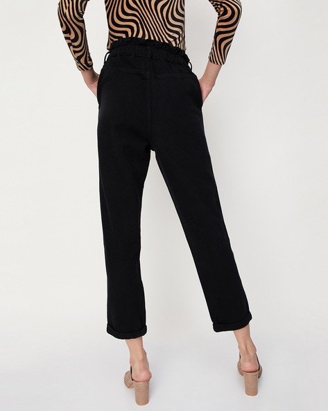 Black High Waist Ruffle Pull On Ankle Tapered Pants Trousers Size Small |  eBay