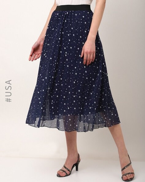 Star print 2025 skirt navy