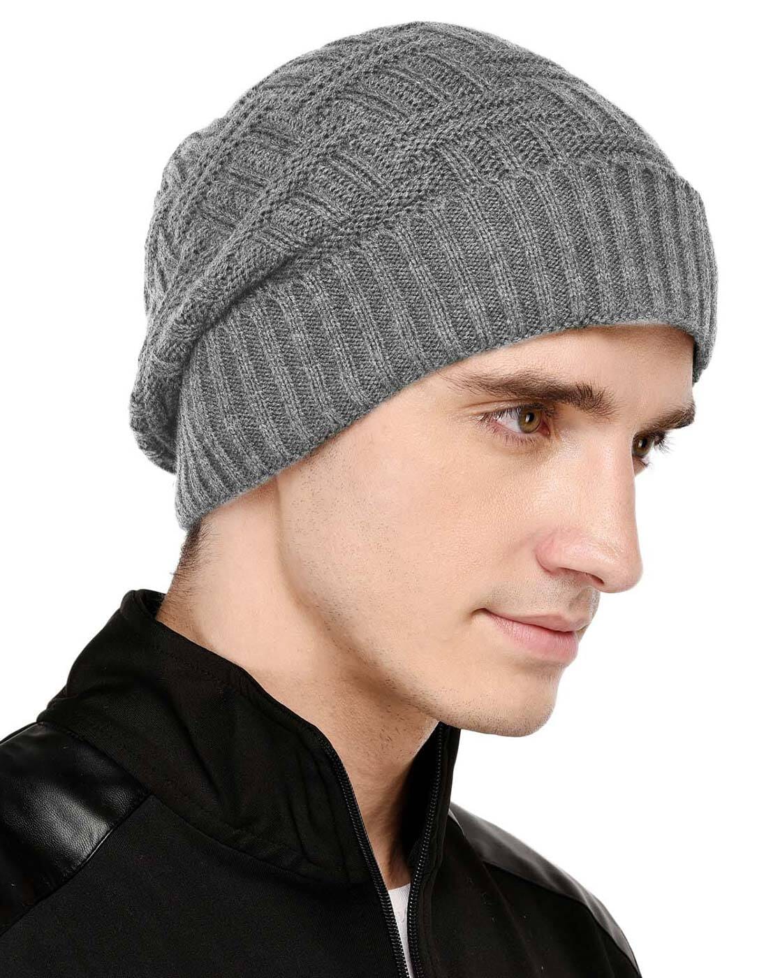 Bharatasya Set of 2 Cotton Beanies For Men (Grey, FS)