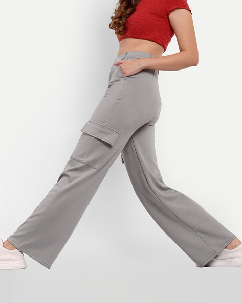 Women Plain Grey Cargo Pant