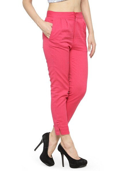 Buy Pink Solid Trousers Online - W for Woman