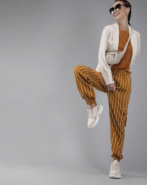 Women Black  Mustard Yellow Solid Track Pants with Side Taping Detail