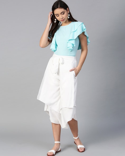Ruffles Blouse and Wide Leg Pants CoOrd Set