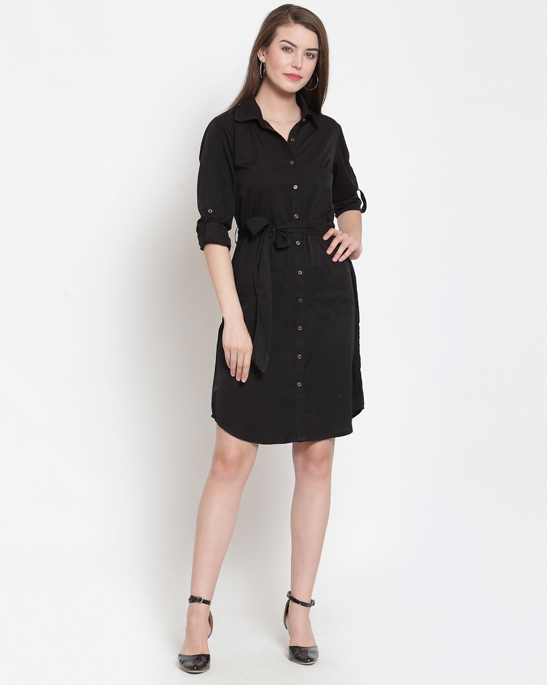 Button down outlet dress with belt