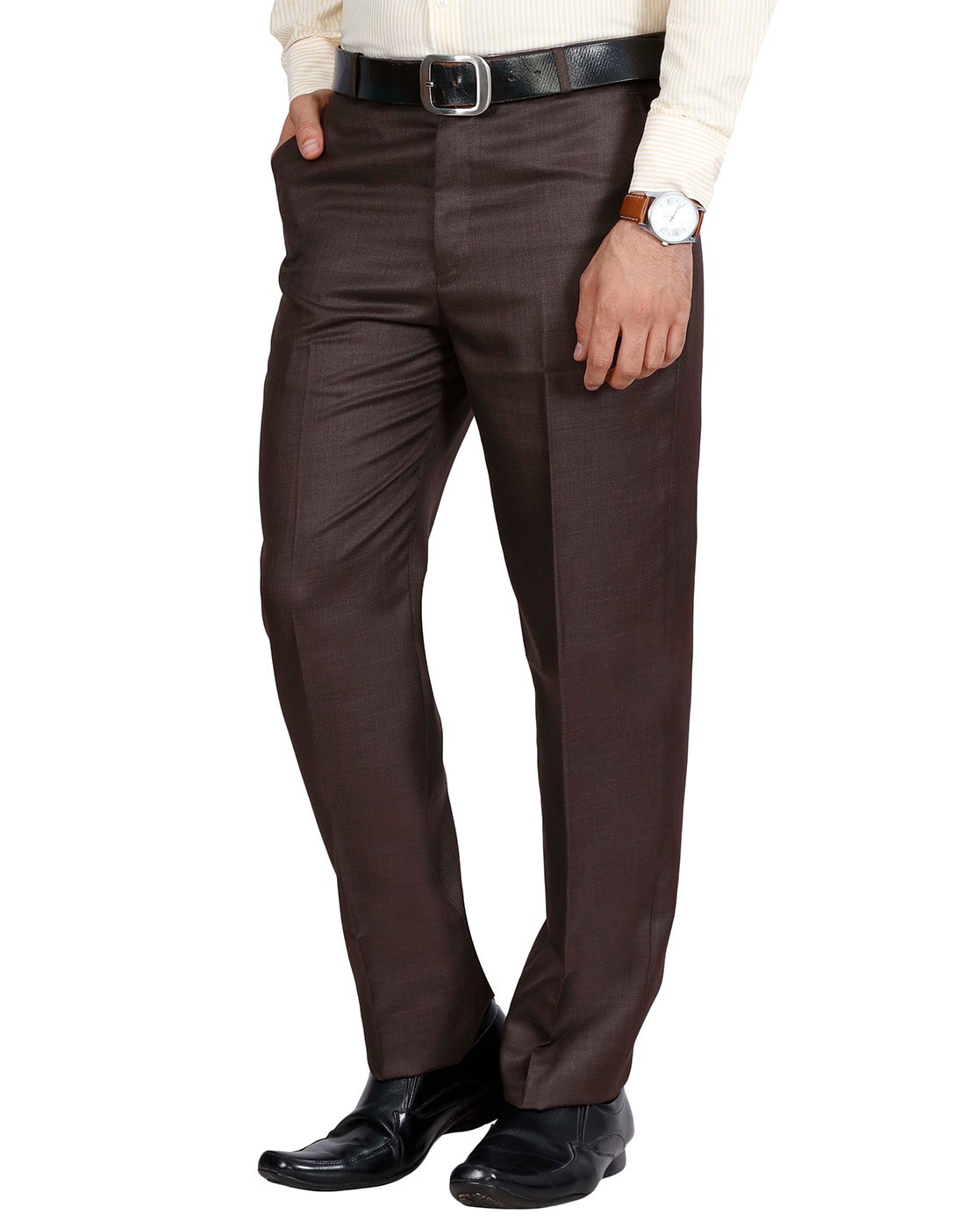 Buy online Brown Solid Flat Front Formal Trouser from Bottom Wear for Men  by Inspire for ₹580 at 42% off | 2024 Limeroad.com