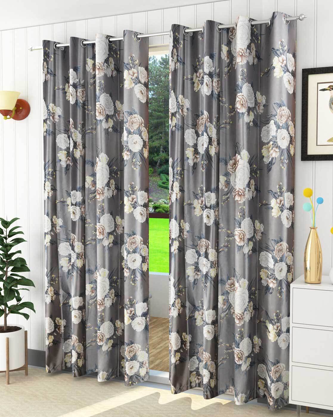 Grey floral curtains hotsell