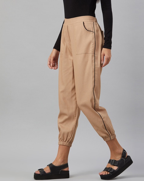 WOMEN LATEST CARGO TROUSERS BY SKG | SOLID HIGH-RISE CARGO JEANS | 6 POCKET  WIDE