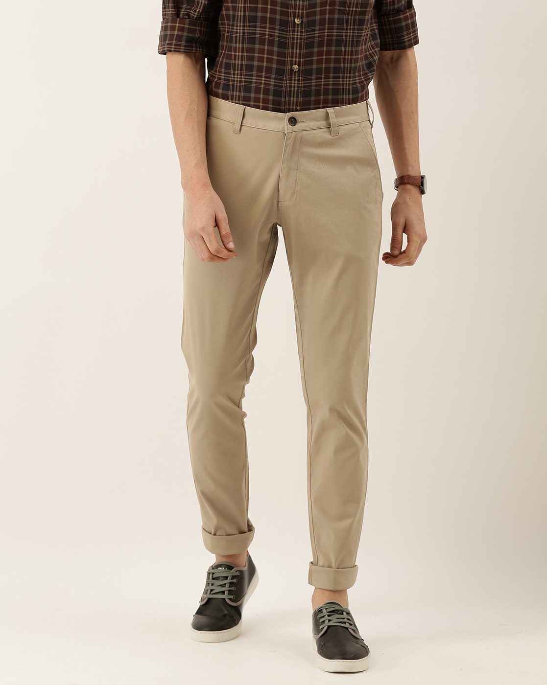 Buy Burnt Umber Beige Mid Rise Flat Front Trousers for Men Online  Tata  CLiQ