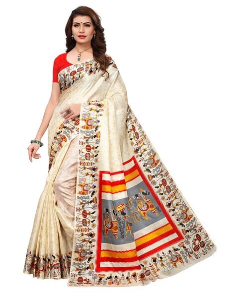 Buy Brown Linen Silk Khadi Print Saree Festive Wear Online at Best Price |  Cbazaar