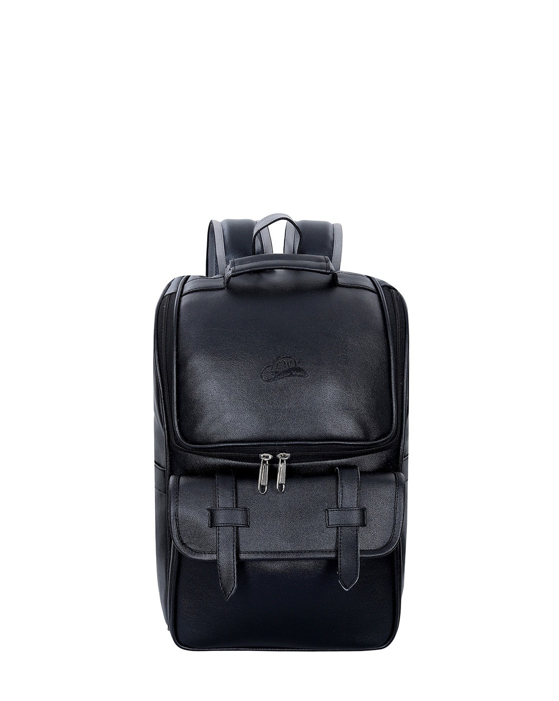 LIBAIRE Backpack Black Leather Vintage Drop Shape Double Plus 2 Wallets  (J5)