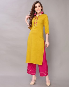 Hot Pink and Yellow Party Wear Kurti 