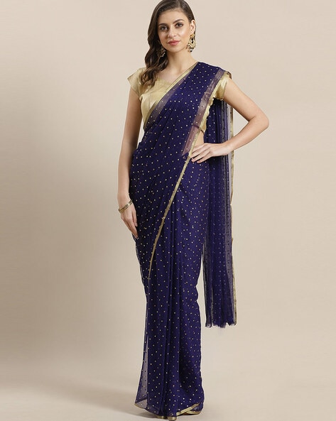 Marvelous Georgette Zari Navy Blue Saree