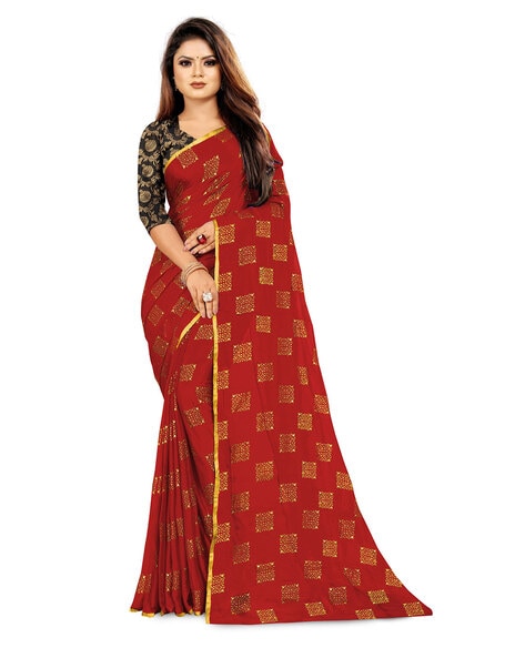 ANAND Sarees Georgette Printed Saree with Blouse Piece(AT_1655_1) : Amazon.in:  Fashion