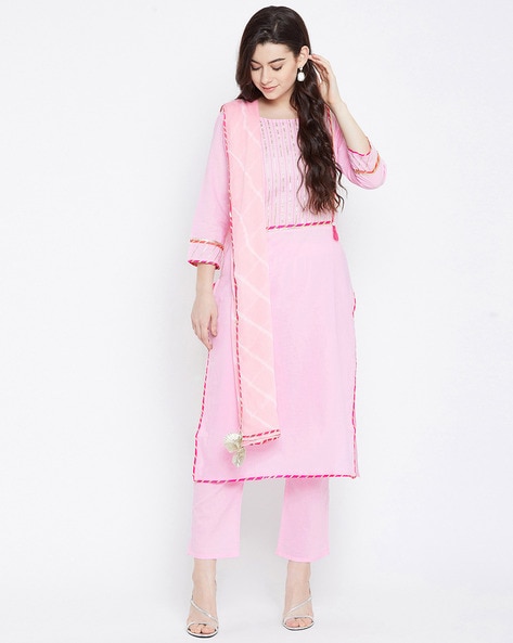 Green pink silk embroidery kurti 2 piece set – Threads