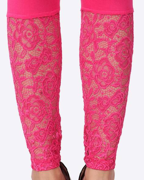 Lacey Pink Long Leggings Lace Leggings Womens Lace Leggings Fancy