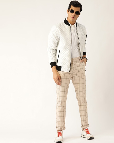 Buy Mens Cotton Blend Black  Beige Checked Casual Trousers  Sojanya  Online at Best Price  Trendia
