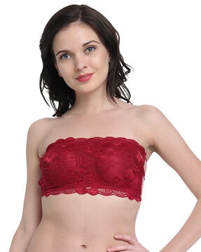 Strapless Padded Lace Tube Bra With Back