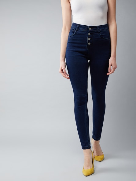 Buy MISS CHASE Navy Women's Skinny Fit High Rise Clean Look Cropped Length  Stretchable High Waist Denim Jeans | Shoppers Stop