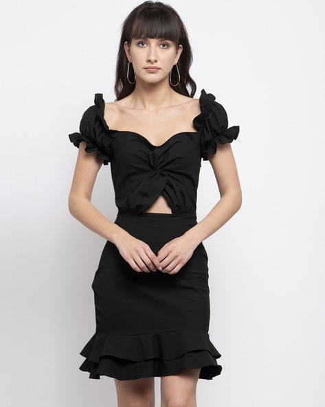 Linen Frill Dress with slip - Black – 2 Birds Dubai