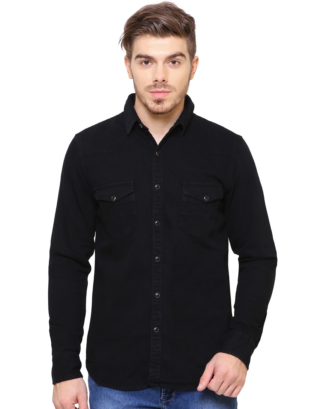 Kuons Avenue Men's Black Half Sleeve Denim Shirt