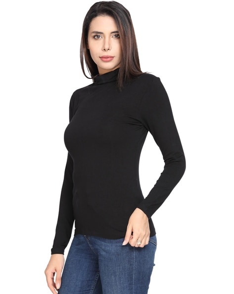 Buy Fitkin Women Black Self Stripes Boat Neck Back Design T-Shirt online