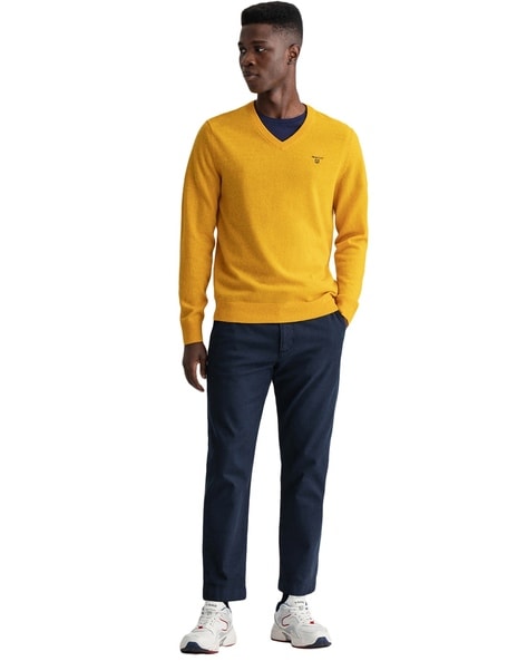 Men's yellow v hot sale neck sweater