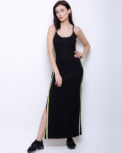 Black Mini Dress - Slit Bodycon Dress - Strappy Mini Dress