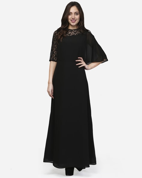 Party Wear Black Color Plain Long Gown With Dupatta – subhvastra
