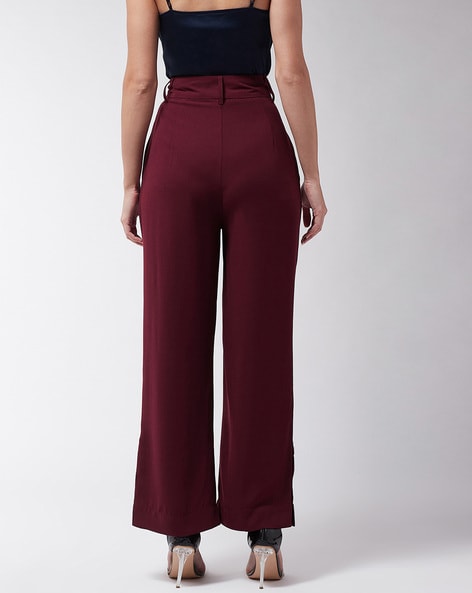Buy MAGRE Women Black Loose Fit Solid Parallel Trousers - Trousers