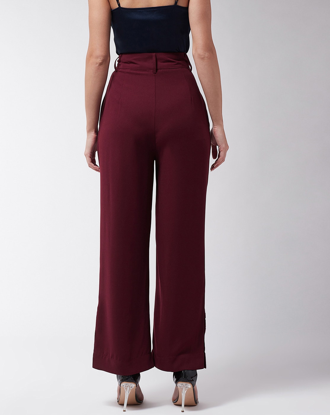 Marie Claire Bottoms Pants and Trousers  Buy Marie Claire Women Casual  Maroon Colour Solid Regular High Waist Trousers Online  Nykaa Fashion